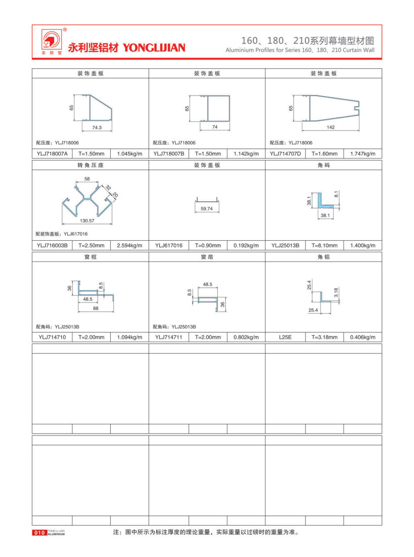160、180、210系列明框幕墻